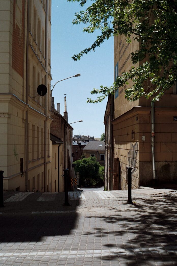 Brown Concrete Buildings by the Roadside